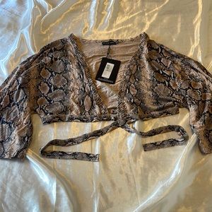 Snake skin tie front crop top